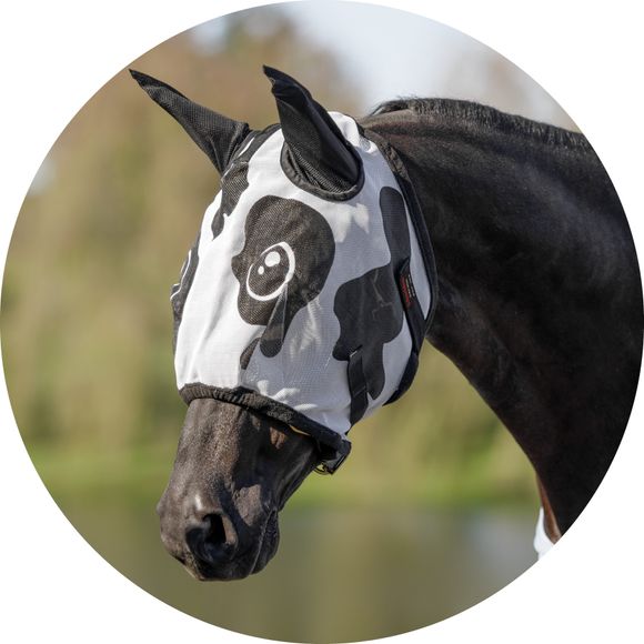 End Your Horse's Beef with Flies in This Cow-Print Fly Mask