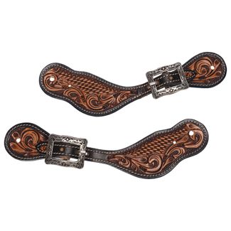Schneiders® Basketweave Leaf Tooled Western Spur Strapsimage