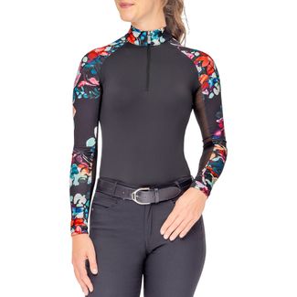 Kastel Denmark Ladies Black Watercolor Floral Quarter Zip Long Sleeve Sunshirtimage