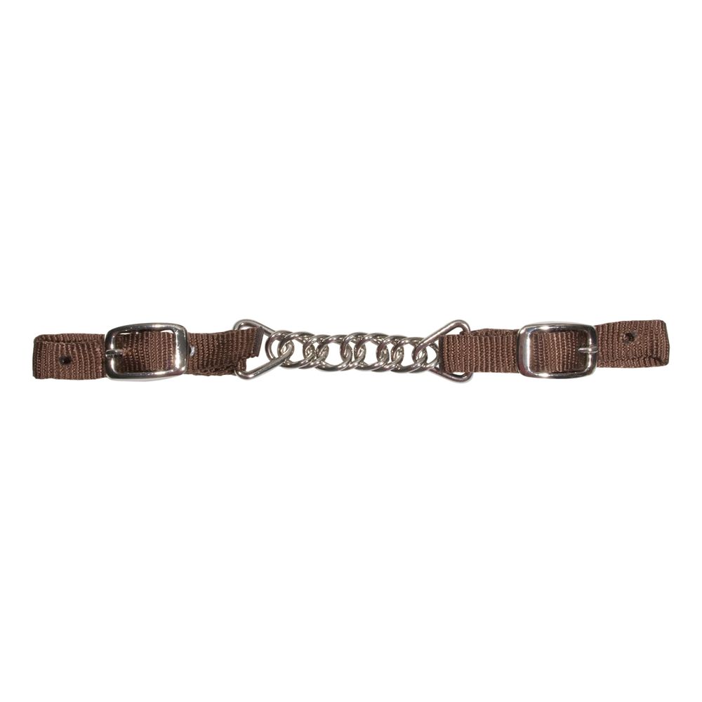 Western Curb Strap Brown Nylon With Single Link Chain