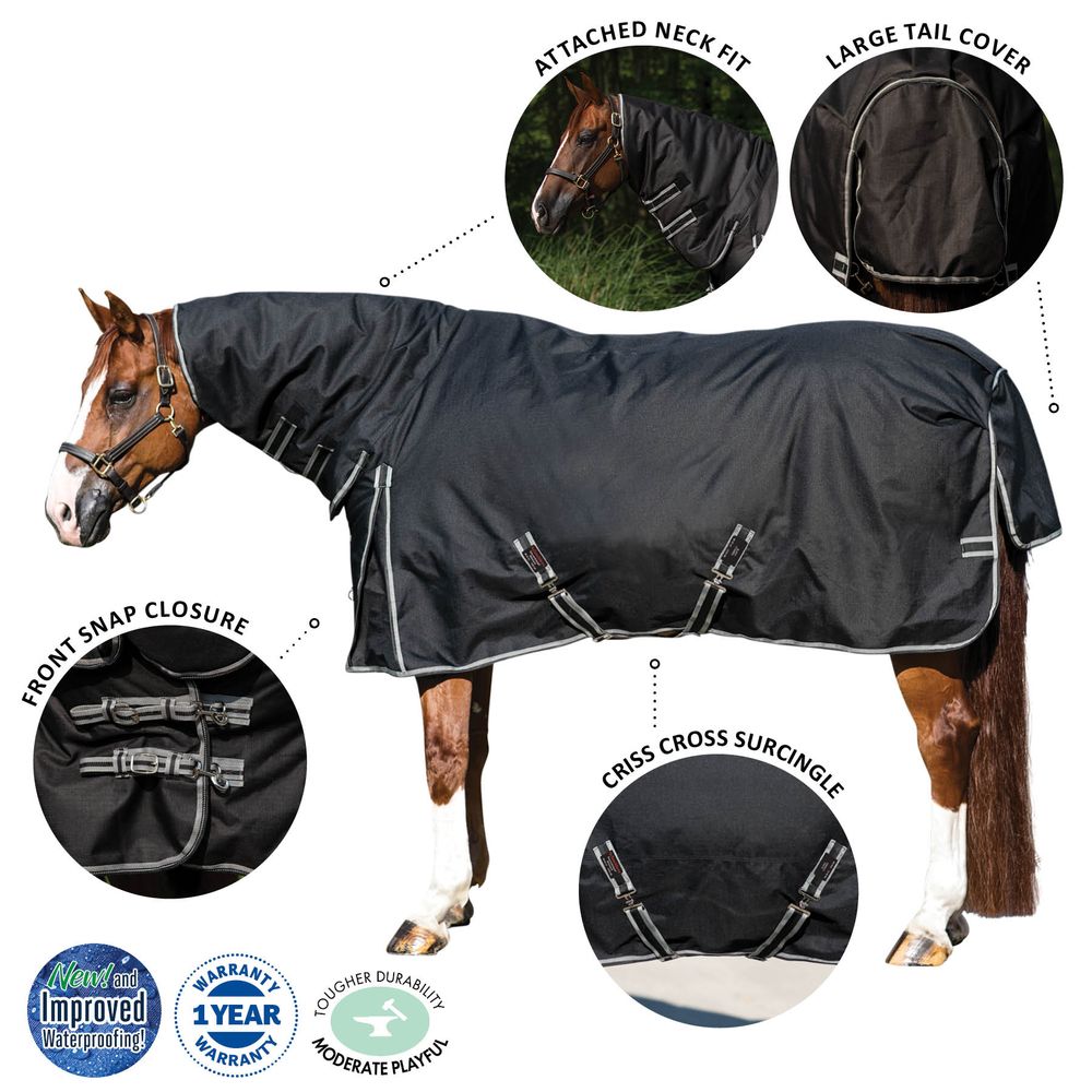 StormShield® Classic II Attached Neck Euro Surcingle 380g Heavy Weight Turnout Blanket