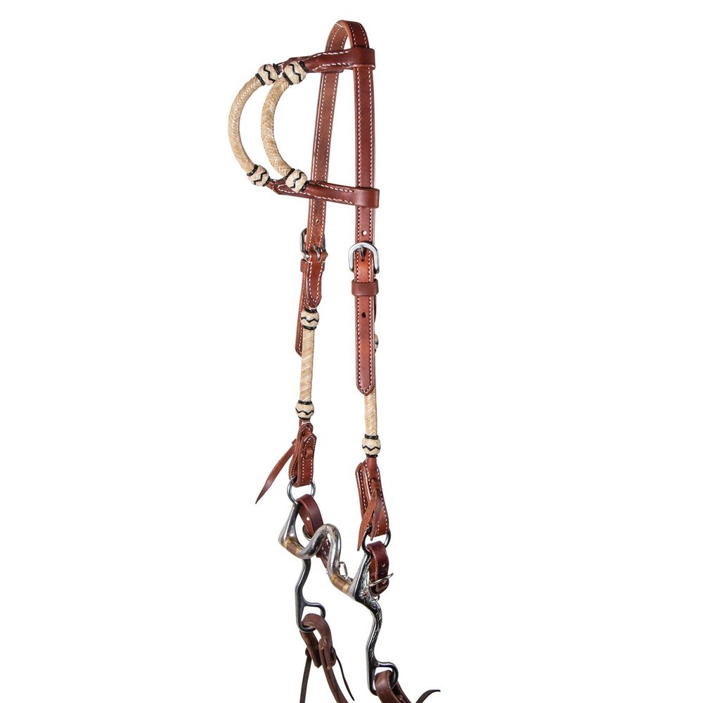 Double S Harness Leather Two Ear Headstall with Rawhide