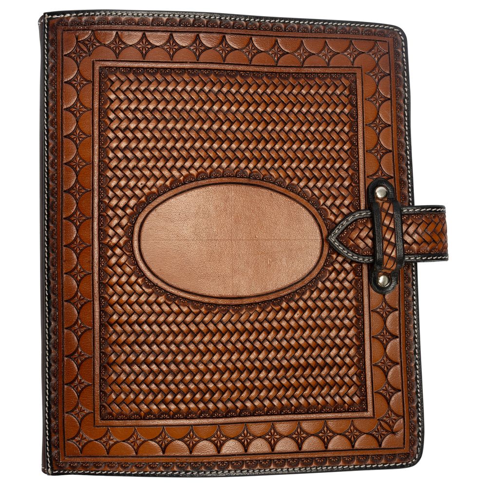 Schneiders® Basketweave Tooled Leather Three Ring Binder Padfolio