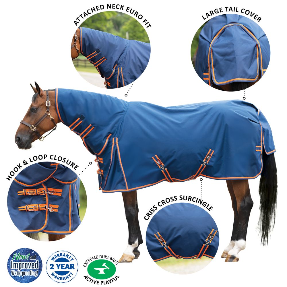 StormShield® Extreme II Attached Neck Euro Surcingle 380g Heavy Weight Turnout Blanket