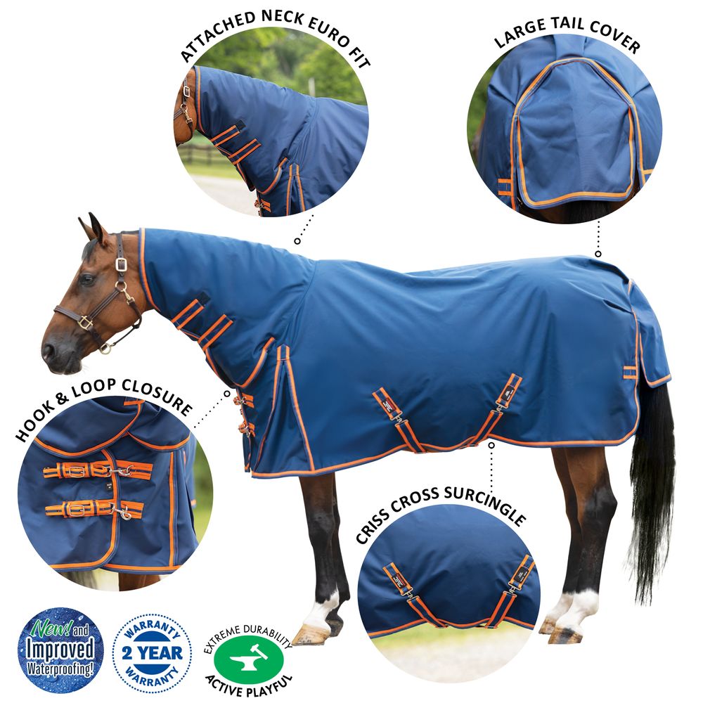 StormShield® Extreme II Attached Neck Euro Surcingle 220g Medium Weight Turnout Blanket