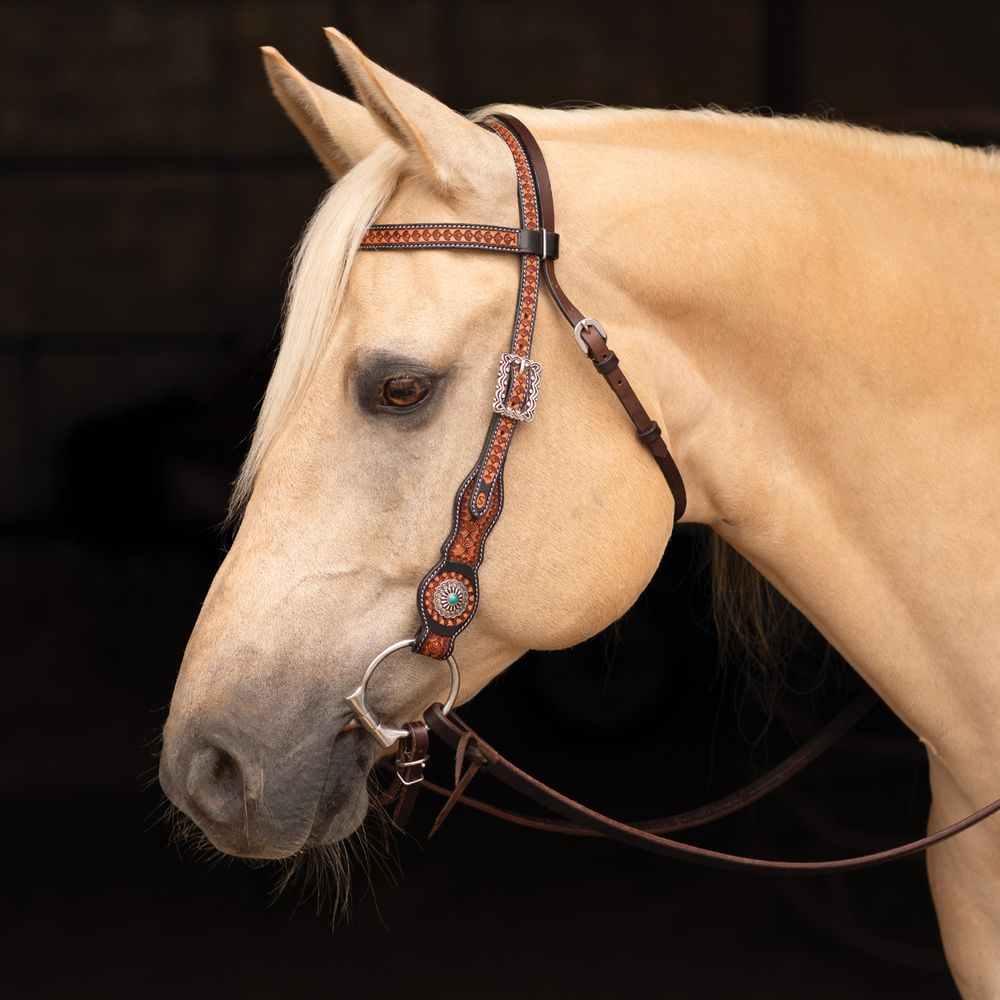Schneiders® Ranch Turquoise Concho Two-Tone Browband Headstall