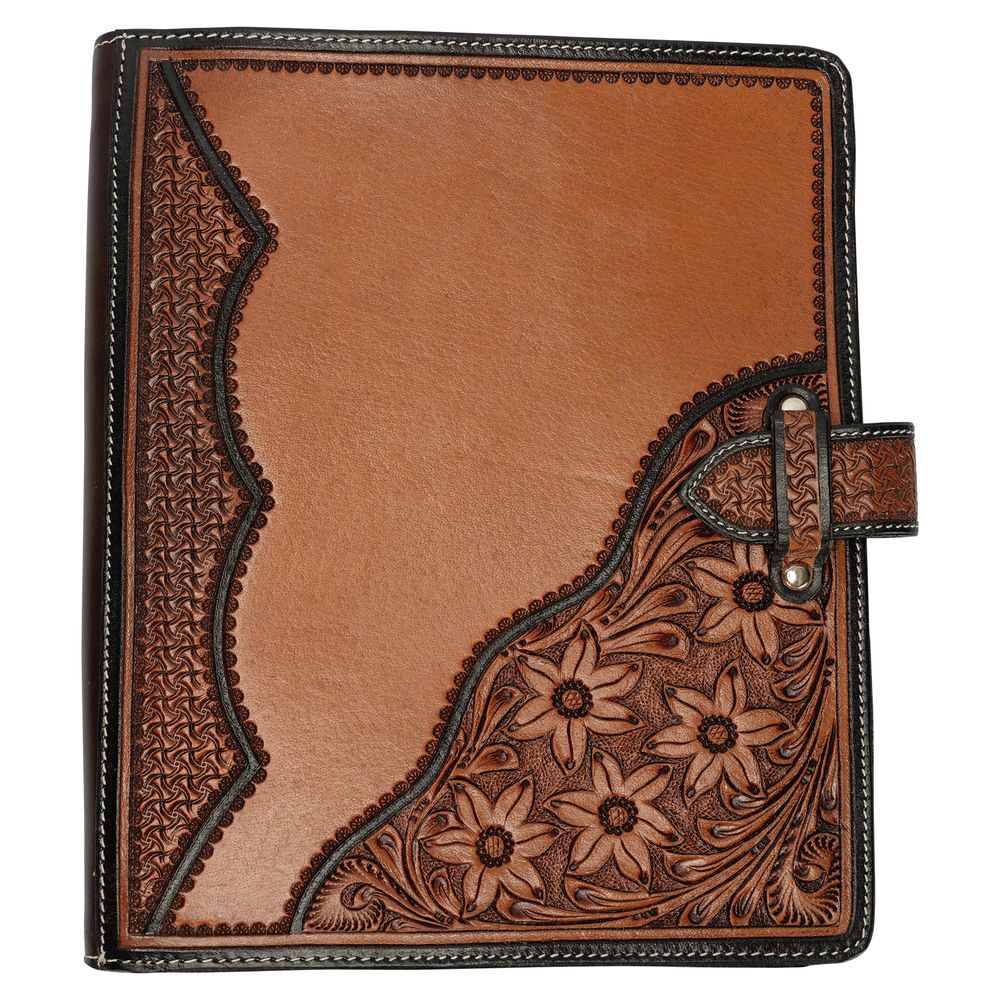 Schneiders® Floral Tooled Leather Three Ring Binder Padfolio