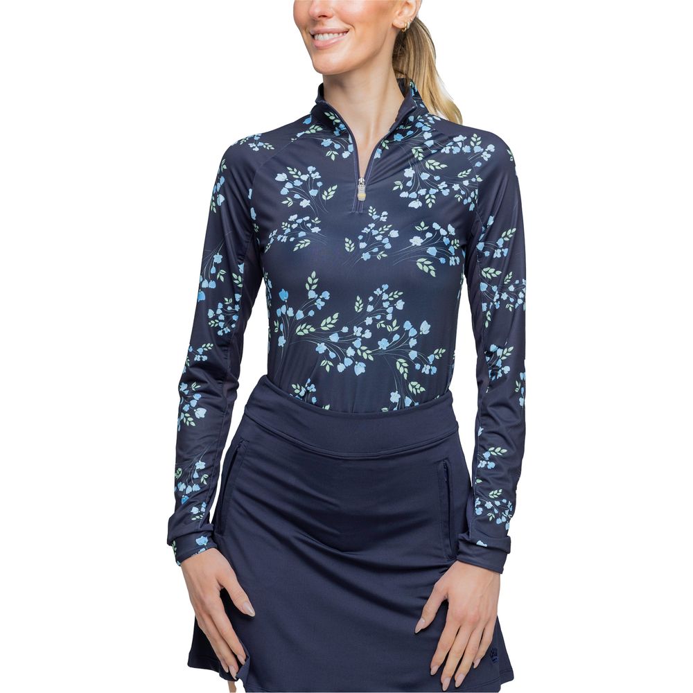 Kastel Denmark Ladies Navy Rosebuds 1/4 Zip Long Sleeve Sun Shirt