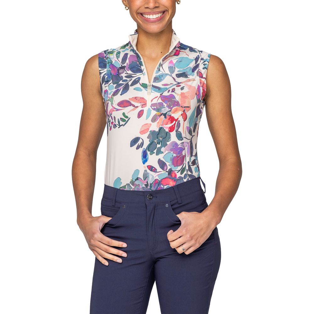 Kastel Denmark Ladies Amethyst Watercolor Floral Ruched Back Tank Top