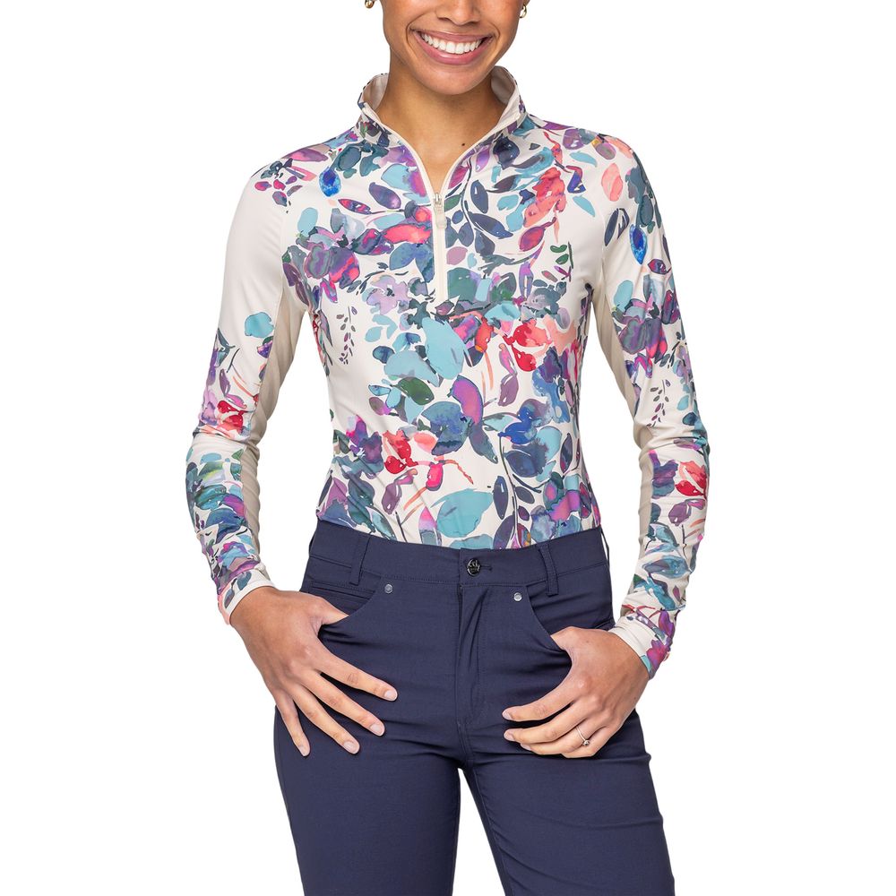 Kastel Denamark Ladies Amethyst Watercolor Floral Quarter Zip Top