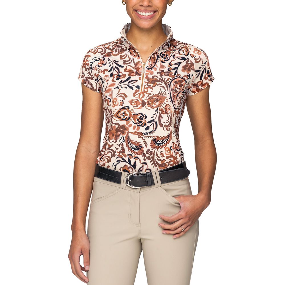 Kastel Denmark Ladies Sienna Ikat Quarter Zip Cap Sleeve Top